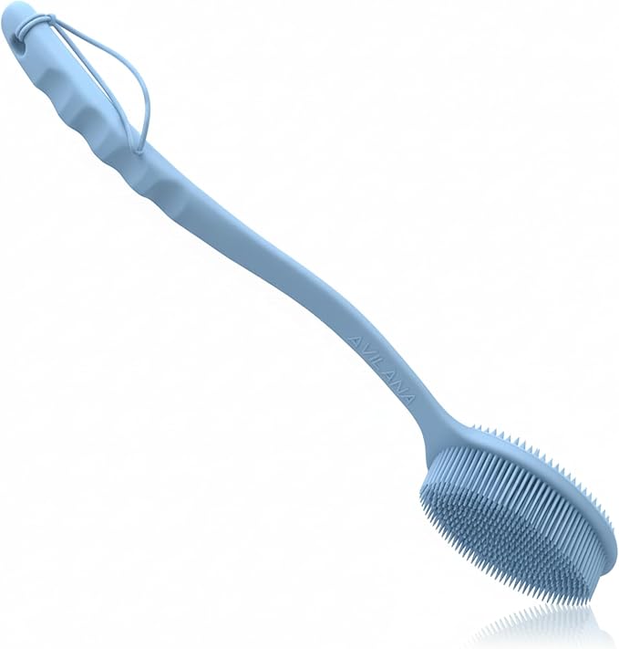 Avilana Premium Back Scrubber Long Handle 19 Inch - Trusted Since 2017 - SGS Certified Silicone Bath Brush, Dual Sided Exfoliating Body Brush Extended Reach Back Washer Women Men Seniors Gift