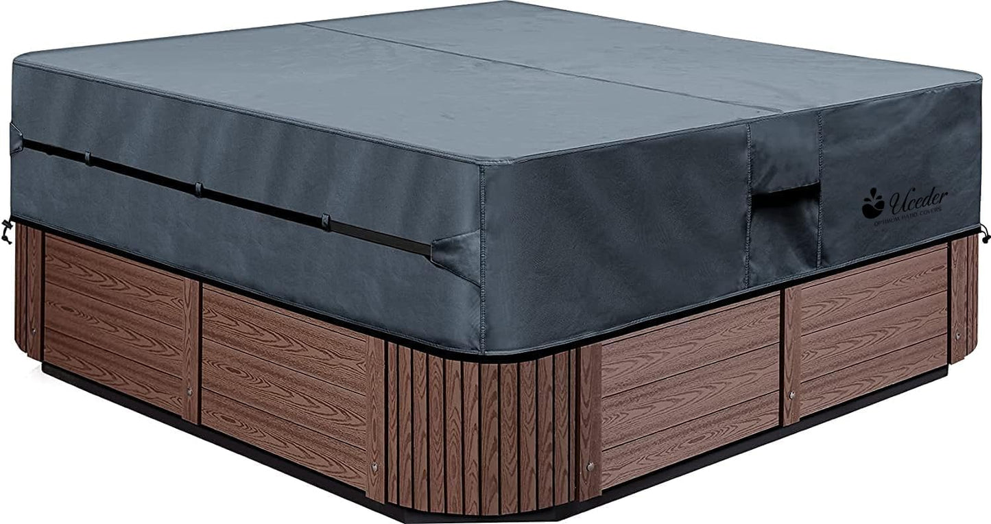UCEDER Waterproof Hot Tub Cover -Outdoor Spa Cover Cap(Actual Size 93''x93 x20'' Fit 91''x91 x 20'') 600D Heavy Duty Polyester Hot Tub Cover Protector(Dark Gray)