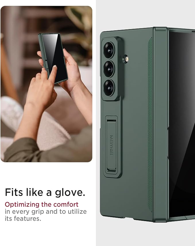 Miimall for Z Fold 7 Case with Privacy Screen Protector, [Military Grade Drop Protection] Built-in Adjustable Kickstand & Magnetic Hinge Protection Shockproof Phone Case for Galaxy Z Fold 7 5G Green