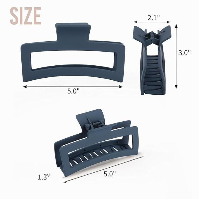 5 Inch Extra Large Claw Clips for Thick and Long Hair, 4 Pack XL Jumbo Matte Rectangle Hair Clips, Oversized Non-Slip Strong Hold Jaw Clips for Women, Big Hair Accessories in Dark Neutral Colors
