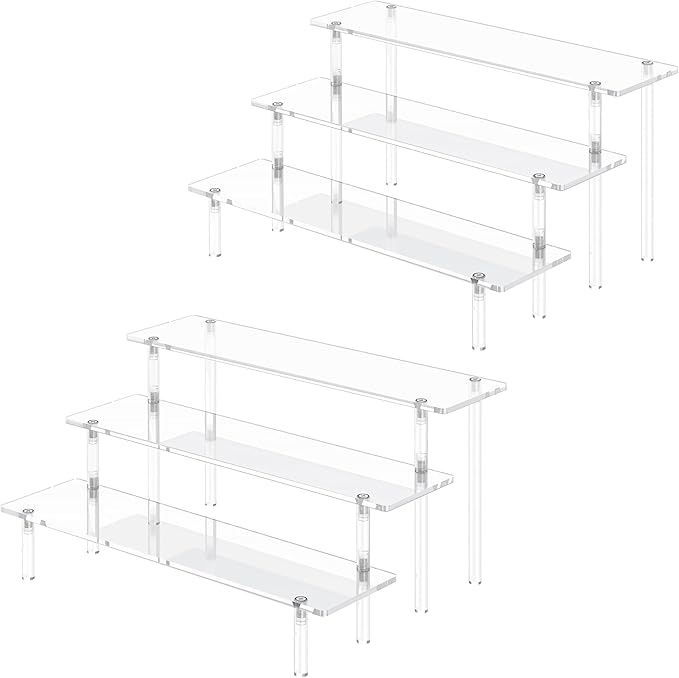 3 Tier Acrylic Display Risers, Large Perfume Organizer Stand, Clear Cupcake Stand Holder, Display Shelves for Figurines, Dessert Shelf for Party, Risers Display Stand for Decoration (2 Pack)