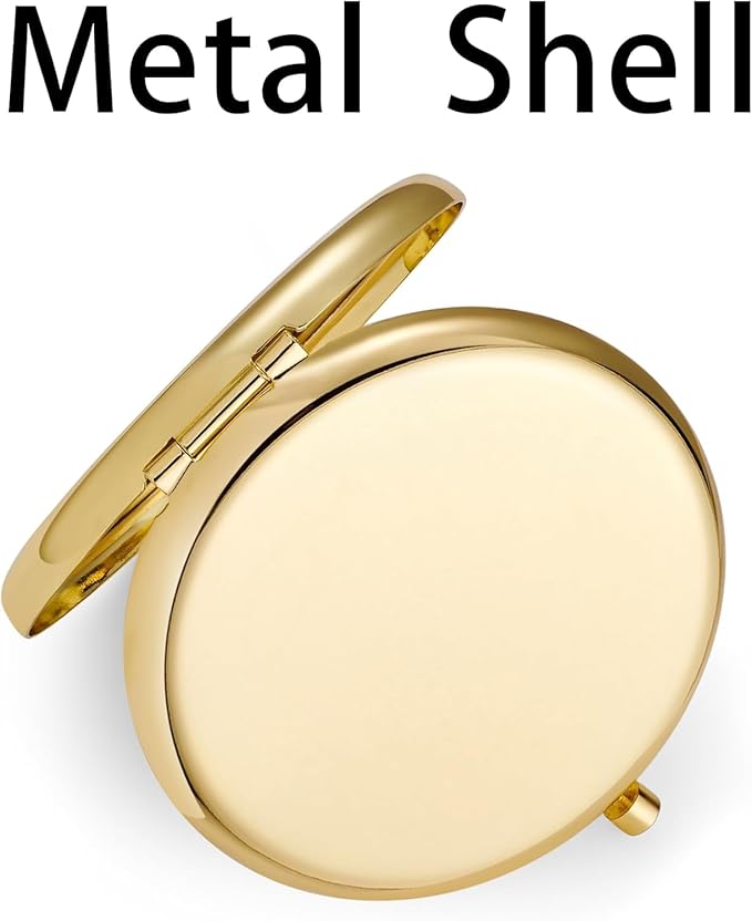 Compact Mirror for Purse, Metal Round Shell, Double-Sided 1X/2X Magnifying, Portable Travel Makeup Mirror, Mini Pocket Mirror, Gold,4 Packs