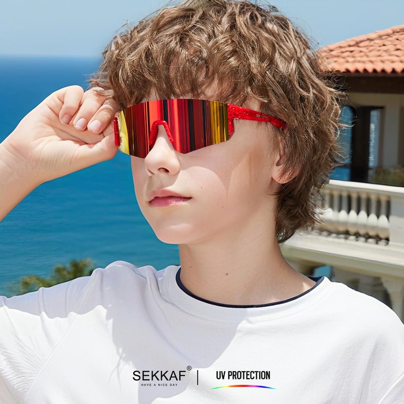 SEKKAF Youth Baseball Sunglasses for Boys Girls Age 6-12 Softball Cycling Sports Sunglasses for Kids Lightweight Frame