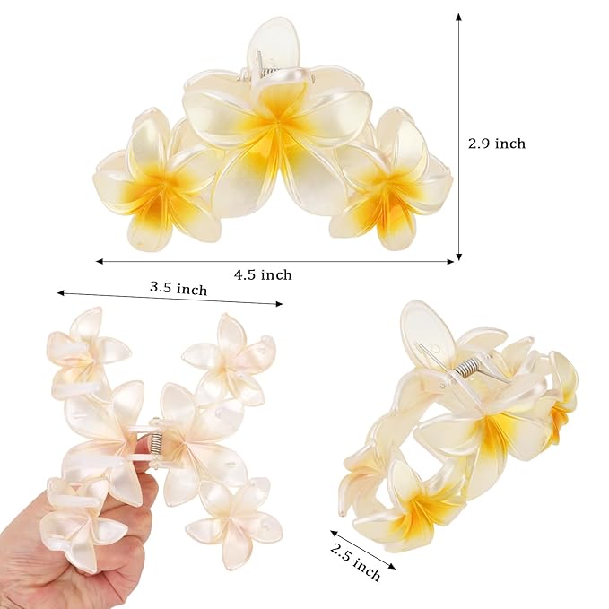 Hawaiian Flower Hair Clips Large Matte Hair Claw for Women Non-Slip Strong Hold Clips for Thick Hair, Hair Accessories for Women and Girls ，Yellow，Orange，Red，Green
