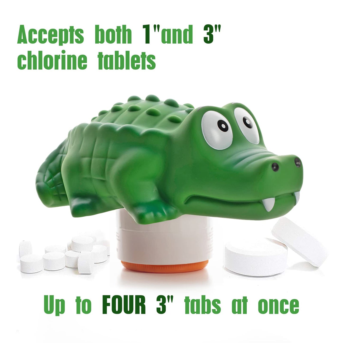 XY-WQ Chlorine Floater, Floating Pool Chlorine Dispenser (Alligator), Fits 1 and 3 Inch Tablets for Large and Small Pools, Hot Tub, Spa