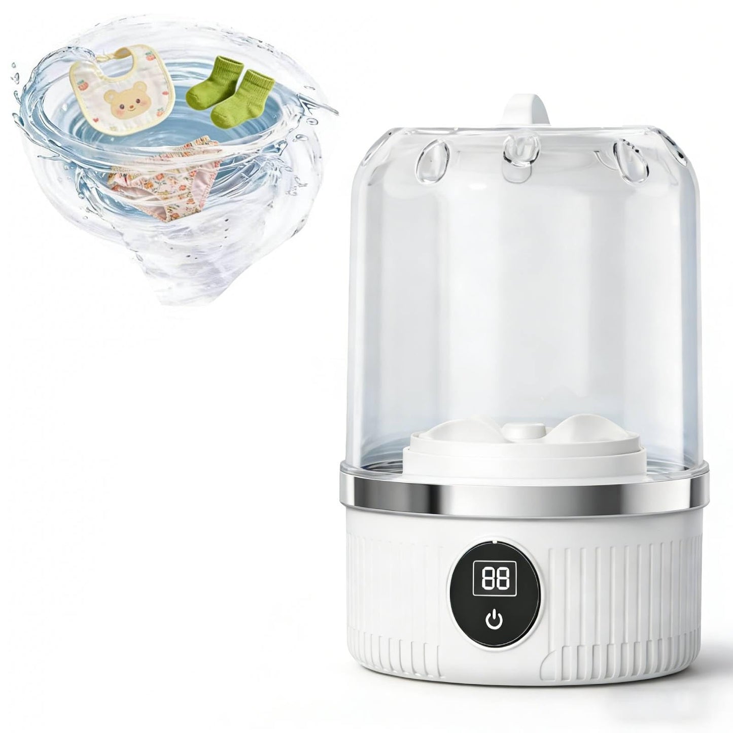 Mini Portable Washing Machine, Rechargeable Cordless Underwear Washing Machine, Automatic Portable Washing Machines for Apartments, Dorm, RV, Travel & Camping (White)