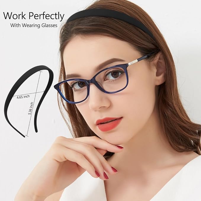 TOBATOBA Black Headbands for Glasses Wearers No Pressure No Headache Square Sunglasses Headband for Women Comfortable Plastic Hairbands with teeth, Womens Headbands Non Slip 6Pcs