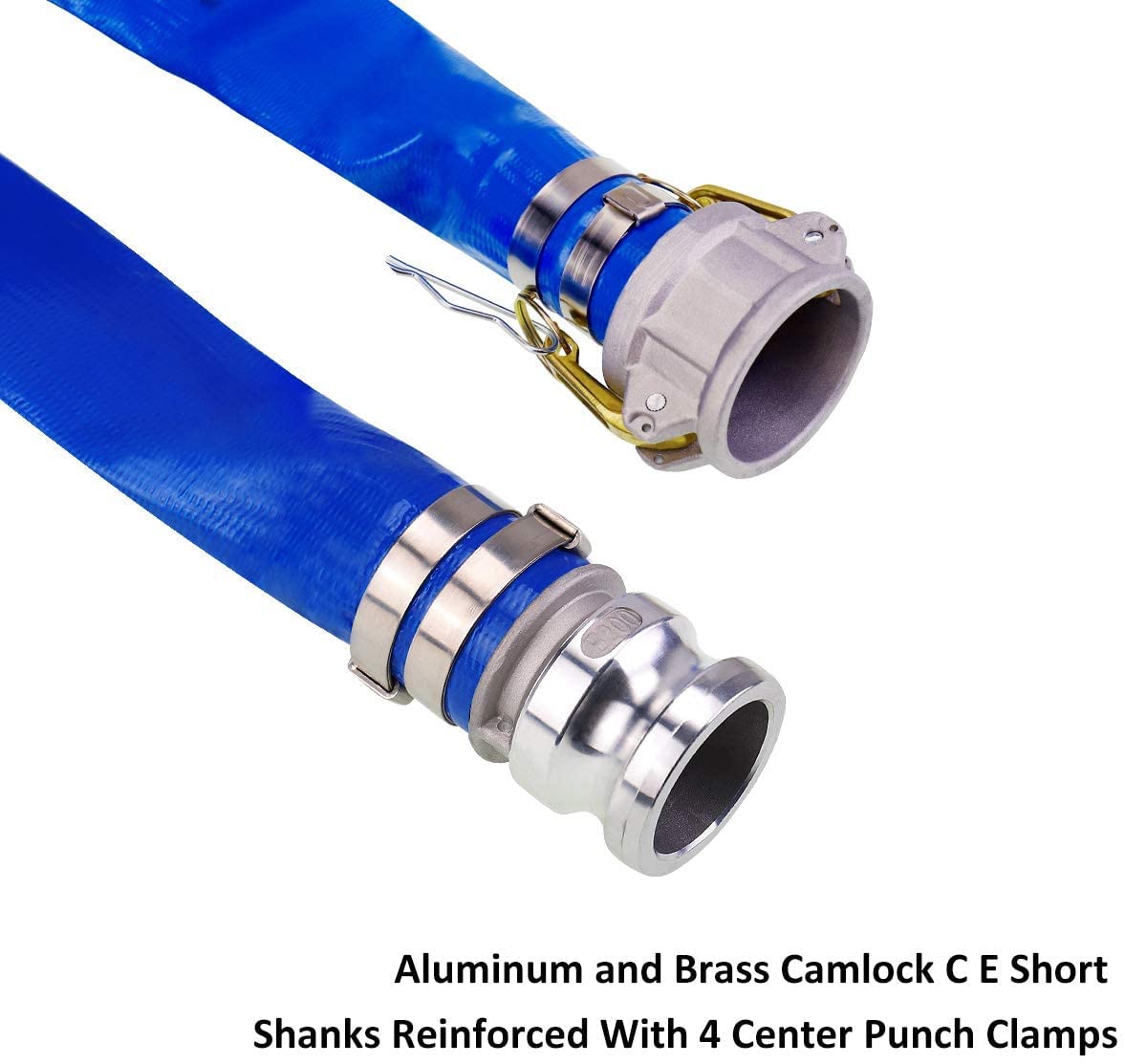 2" x 50' Blue PVC Backwash Hose with Camlock C and E Fittings, Heavy Duty Discharge Hose, Durable Reinforced Pool Drain Hose for Swimming Pools