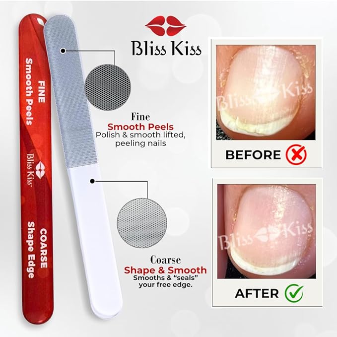 Bliss Kiss Nano Glass Nail File & Callus Buffer for Weak, Brittle, Peeling Nails for Women for Natural Nails with Case