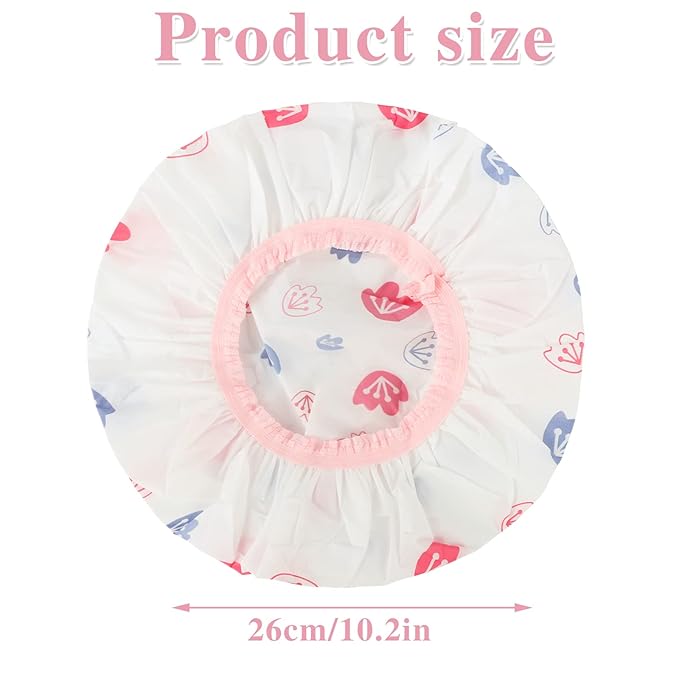 Waterproof Shower Caps, 3 Pcs Plastic Reusable Shower Caps Elastic Band Bath Caps for Women, Kids (Flower)