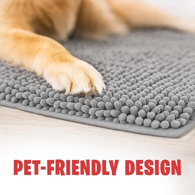 MudGuard Mat™ Dog Door Mat for Muddy Paws, Super Absorbent Microfiber, Non-Slip Indoor Mat, Quick Dry Chenille Mud Mat for Dogs & Entryway, Washable, Grey 16" x 24"
