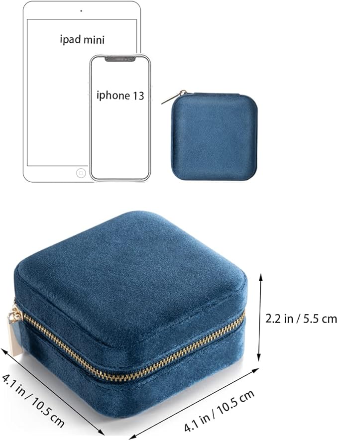 Plush Velvet Travel Jewelry Case,Mini Jewelry Box,Small Jewelry Organizer Portable Display Jewelry Storage Case, for Girls Women (NavyBlue-With Mirror)