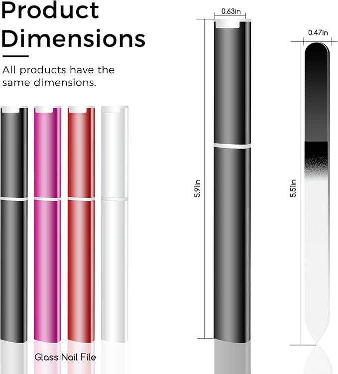 WOKOTO 4 Pcs Crystal Glass Nail Files with Case for Natural Nails, Professional Glass Emery Boards Double-Sided Glass File for Women Adults Fingernail Files Nail Buffer (Black,Purple, Red, Silver)