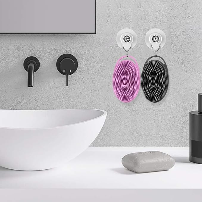 Soft Silicone Body ShowerÃ¯Â¼Â Exfoliating Silicone Body Scrubber, Silicone Loofah 2 in 1 Bath and Shampoo Brush, Body Scrubber Shower Easy to Clean for Sensitive Skin, Lather Well 2 PCS Black and Purple