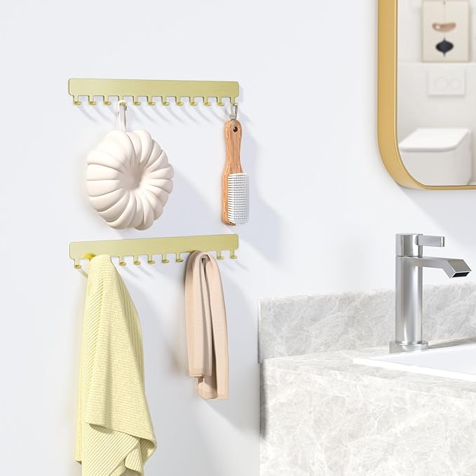 Necklace Holder Hanging Jewelry Organizer: Self-Adhesive Wall Organizer for Necklaces, 2 Pack, Gold