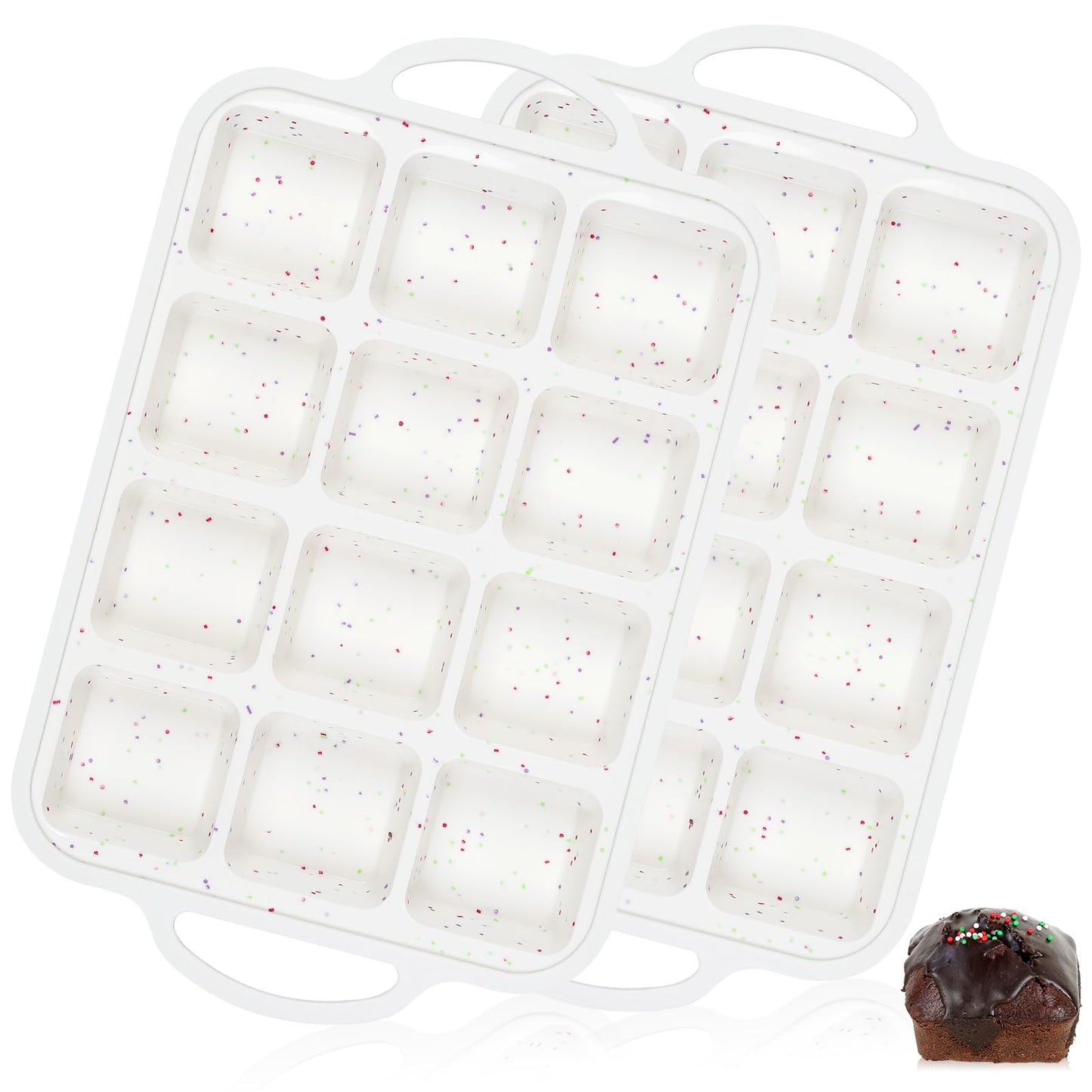 Vinino Silicone Brownie Pan With Dividers, 2 Pack Mini Loaf Pan for Baking Individual, Nonstick 12 Cups Square Muffin Cupcake Pans with Metal Reinforced Frame-Cream