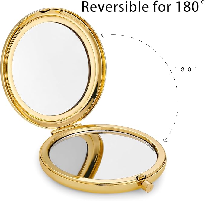 Compact Mirror for Purse, Metal Round Shell, Double-Sided 1X/2X Magnifying, Portable Travel Makeup Mirror, Mini Pocket Mirror, Gold,4 Packs