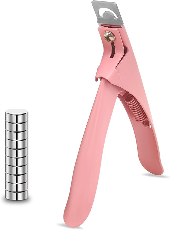 Acrylic Nail Cutter with Magnet Sizer & Length Measurement,Adjustable Stainless Nail Trimmer for Salon Home Nail Art, Professional Nail Clippers for Precise Manicures(Baby Pink)