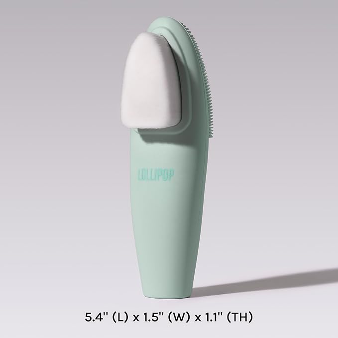 LOLLIPOP Dual-Sided Facial Cleansing Brush | Handle Size Silicone Face Exfoliator and Soft Fiber Cleanser | Manual Face Scrubber for Pores, Makeup Removal, Blackhead and Skincare Routine, Minty