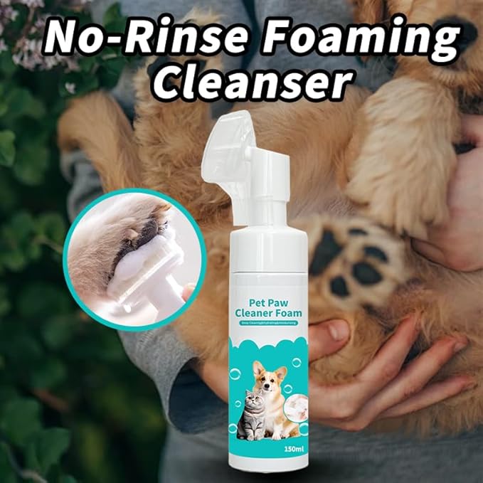 2-in-1 Pet Paw Cleaning Kit: No-Rinse Foam Cleaner & Pet Wipe Gloves, Foam Paw Scrubber for Dogs and Cats - Suitable for Small, Medium, Large Breeds, Puppies & Kittens with Dirty Paws