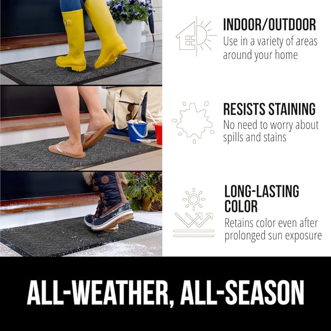 GORILLA GRIP 100% Waterproof All-Season WeatherMAX Doormat, 60x24, US Designed Natural Rubber, Stain and Fade Resistant, Low Profile Indoor Outdoor Door Mats, Easy Clean Patio Mat, Steel Chevron