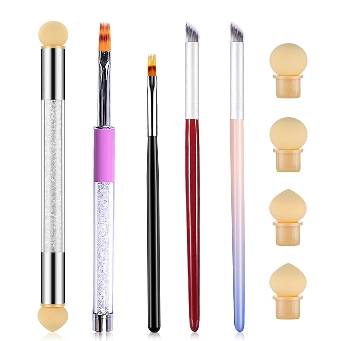 5Pcs Ombre Nail Brush Nail Sponges for Ombre Nail Gradient Sponges AirBrush French Tip Nail Design Brushes Ombre Brush for Gel Nails Painting Nail Polish Pen Manicure Brush Tool