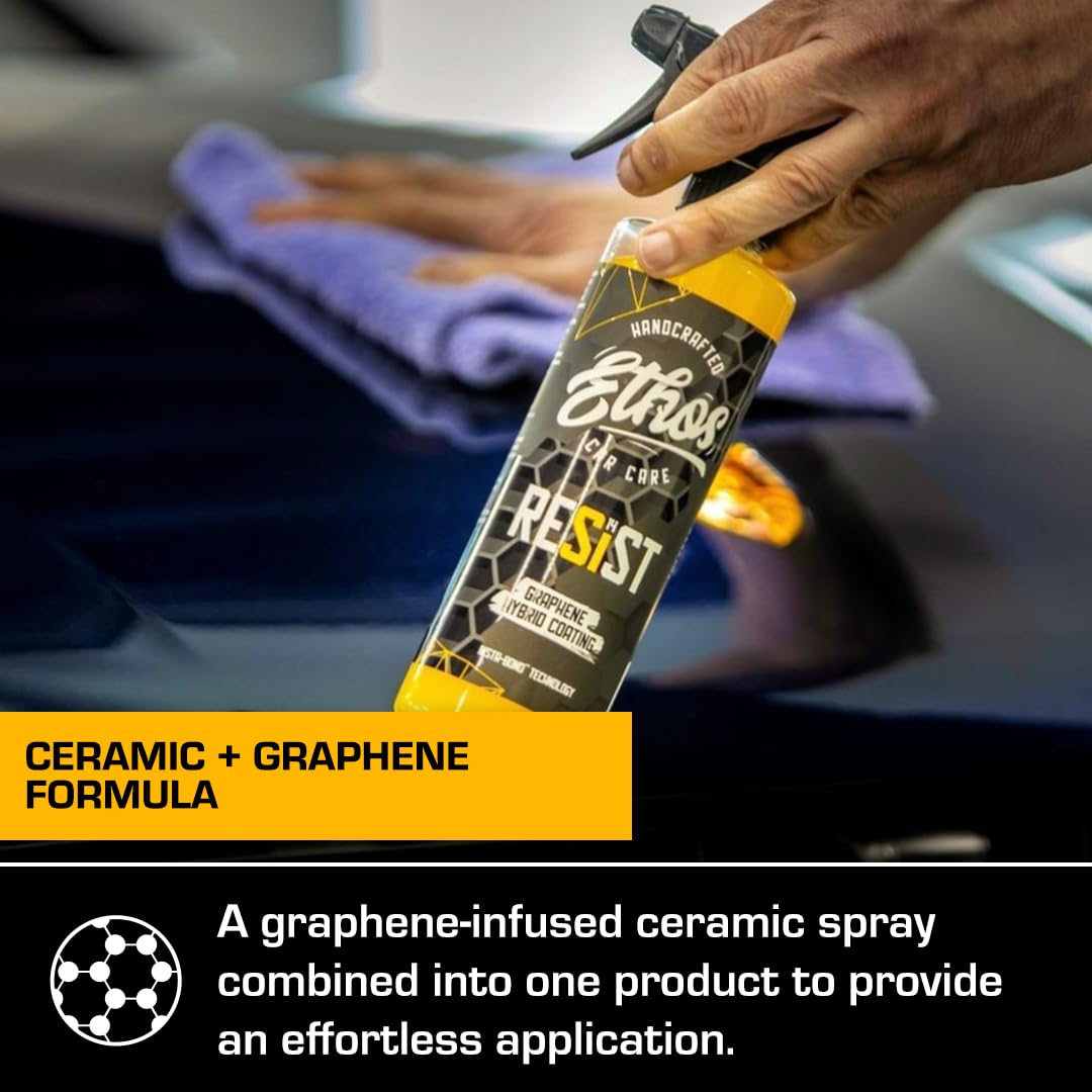 Ethos RESIST Graphene Spray Coating for Cars – Graphene Ceramic Coating Spray, Extreme Hydrophobic Protection, Gloss Enhancement, Ceramic Coating for Cars – 16oz