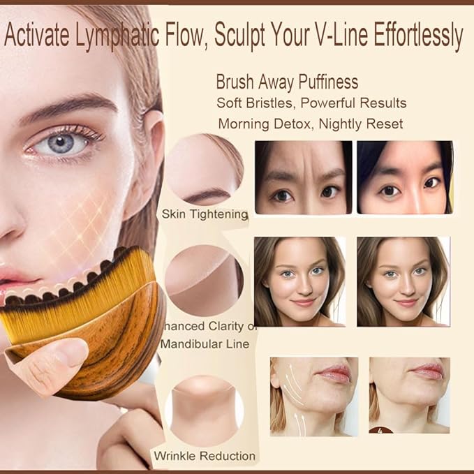 Lymphatic Contour Face Brush with Facial Roller Wet Hair Massager Kit, Self Care Brush Gift Set for Face Lift Lymph Drainage Hair Growth Relax,Christmas Birthday Holiday Gift for Mom Women