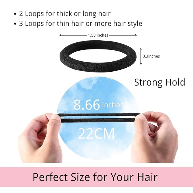 LuSeren 120PCS Black Hair Ties for Thick Hair Ã¢ÂÂ Seamless No Damage Elastic Ponytail Holders, Black Hair Band,Bulk Nylon Hair Elastics for Women
