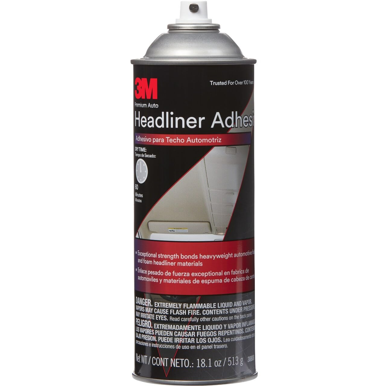3M Headliner & Fabric Adhesive, 18.1 oz., Exceptional Strength Bonds Heavyweight Automotive Fabrics to Metal Surfaces, For Bonding Headlines, Carpet, Foam and Others, Quick & Easy Application (38808)