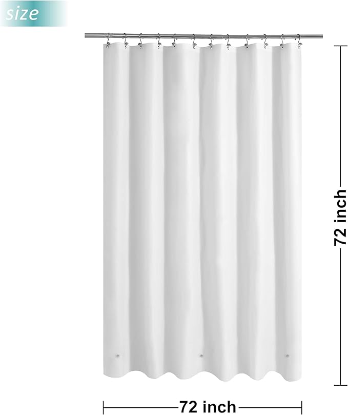 Mrs Awesome White Shower Curtain Liner with 3 Magnets, 72x72 Premium Flexible Sturdy Plastic Shower Curtain for Bathroom Lightweight & Waterproof, White