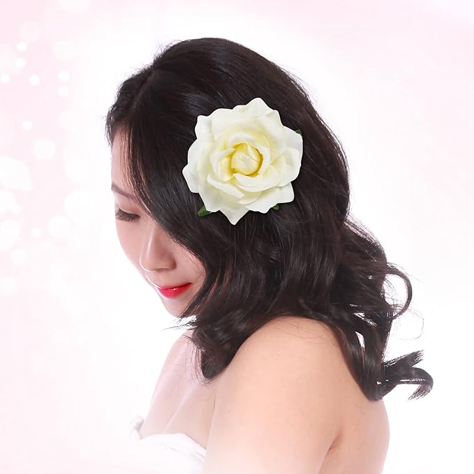 Rose Hair Clip, 4 Pcs Fabric Rose Flowers Hair Clips Mexican Hair Flowers Pin up Headpieces for Woman Girl Wedding Party Mother's Day (2 Sizes) (White)