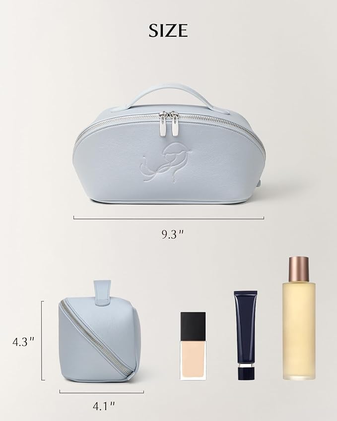 EACHY Travel Makeup Bag, Large Capacity Cosmetic Bag for Women, Waterproof PU Leather, Flat Open Portable Toiletry Bag for Skincare, Brushes & Travel Essentials