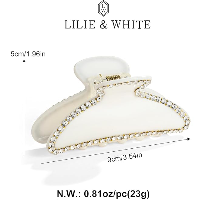 LILIE&WHITE White Acrylic Hair Clips For women With Rhinestones Design Hair Clip With Claw Elegant And Stylish Hair Accessory Claw Clips Perfect For Daily Use Hair Claws Fashion Jewelry