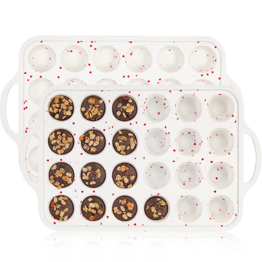 CAKETIME Mini Muffin Pan, Metal Reinforced Frame Mini Cupcake Pans 24 Cups Nonstick Muffin Silicone Molds with Handle for Baking Muffins, Cupcakes, Egg Bites 2 Pack Heart-Shaped