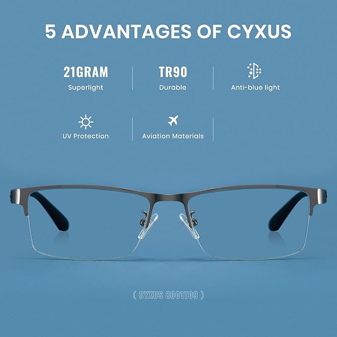Cyxus Blue Light Blocking Glasses for Men Woman Semi Rim Computer Gaming Office Study Eyeglasses with UV Protection 8001