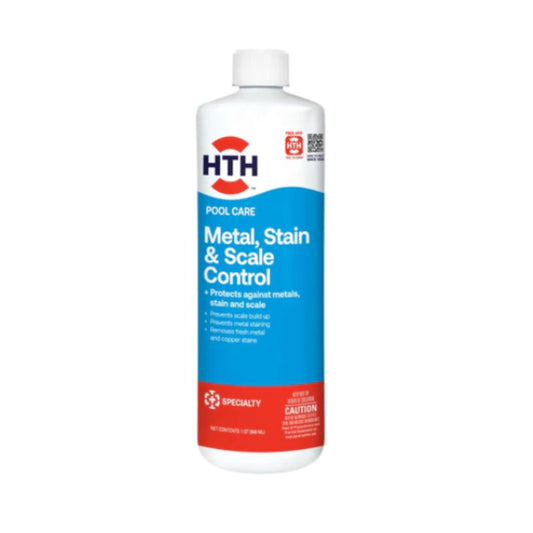HTH 67218 Swimming Pool Care Metal, Stain & Scale Control - Prevents Metal Staining and Scale Build Up, Removes Fresh Metal & Copper Stains, Compatible with All Swimming Pools, 32oz
