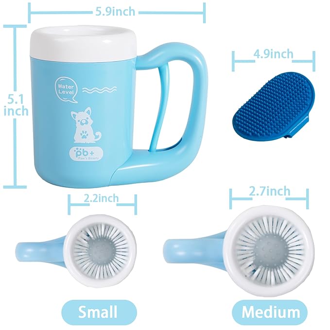 Small Pet Paw Cleaner Cup - Easy Press Design Dog Foot Washer with Soft Massage Brush & Absorbent Towel - Reusable Durable Paw Cleaning Cup for Dogs Cats, Easy to Clean Handheld Bath Tool