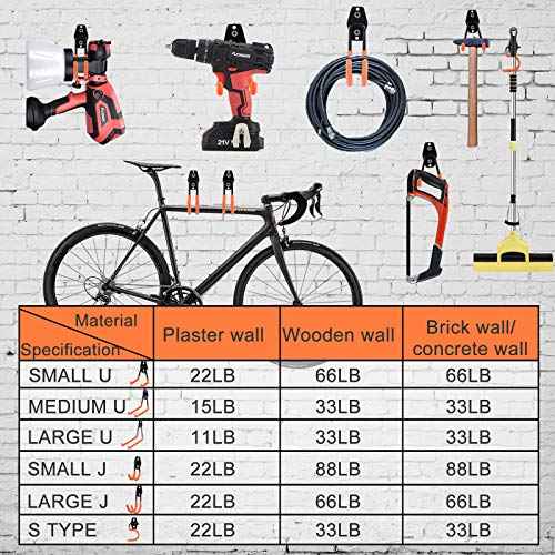 Aoben Heavy Duty Steel Garage Storage Hooks - Utility Tool Hangers and Combinable Wall Mount Hooks for Organizing Ladder, Hold Chairs, Heavy Tools (Small U, 10 Pack)