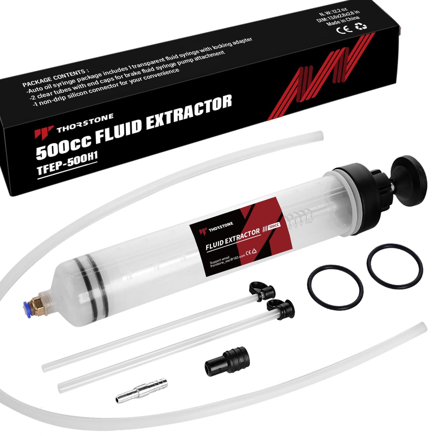 Thorstone 500cc Automotive Fluid Extractor Pump, Manual Oil Change Syringe with 50cm Rubber Hose & 2pcs 22cm PVC Suction Tubes