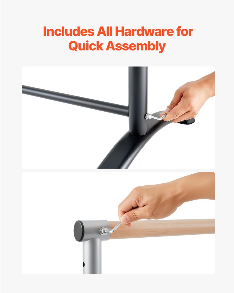 VEVOR Ballet Barre, 4 Ft Barre Bar for Home, Freestanding Portable Ballet Stretching Dance Bars, Height Adjustable Anti-Wobble Fitness Gym Studio Equipment, for Pilates Balance Workout