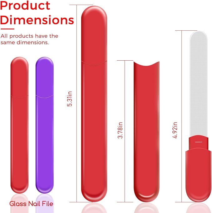WOKOTO 2 Packs Glass Nail File with Case for Nail Shaping & Polishing, Red & Pinkish Purple Double Sided Transparent Crystal Diamond Fingernail Files Glass Nail Buffer for Natural and Acrylic Nails