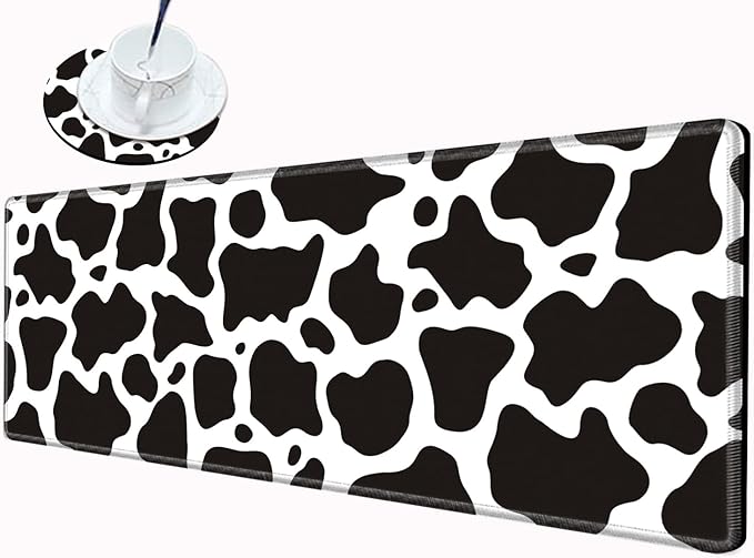 36x12 Mouse Pad Gaming Desk Mat Large Mousepad Cow Print Desk Pad Long Extended Protector Mat Full Laptop Mat for Wireless Mouse Non Slip Work Computer