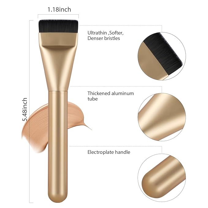 2Pcs Flat Foundation Brush,Face Mask Brush Makeup Spatula Facial Brush for Liquid Foundation Mask,Premium Face Korean Makeup Brush for Blending Cream (Silver&Champagne)