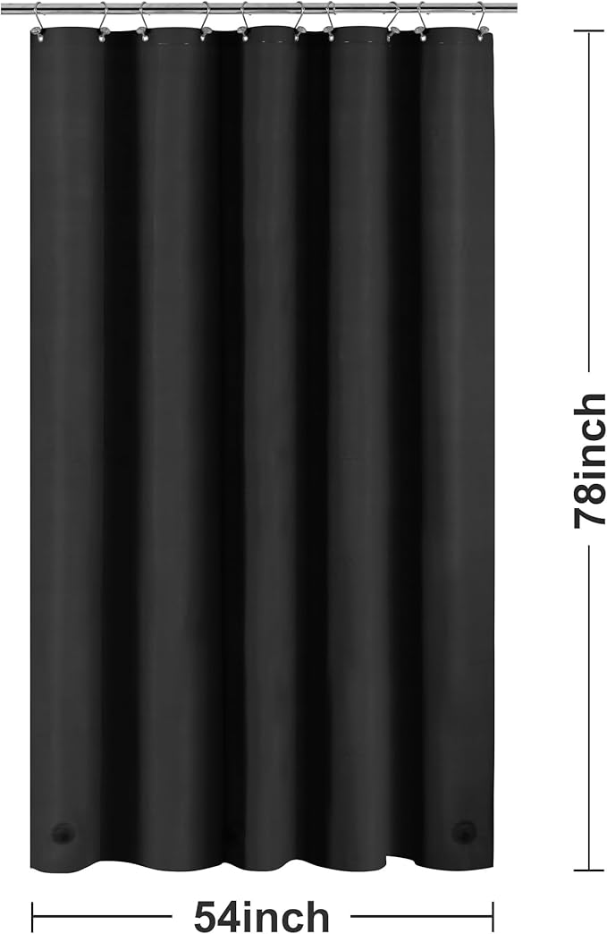 Barossa Design 54W x 78H Stall Shower Curtain Liner Black - Waterproof Lightweight PEVA Plastic Shower Liner with 3 Magnets & Metal Grommets - Black