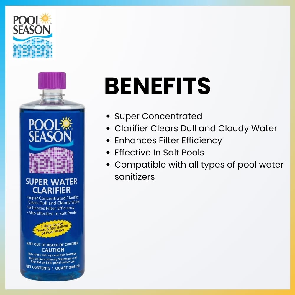 Super Water Clarifier for Cloudy Pool Water, Pollen, Dust & Spring Pool Opening - Highly Concentrated, Enhances Filtration, Crystal Clear Results, 1 Quart