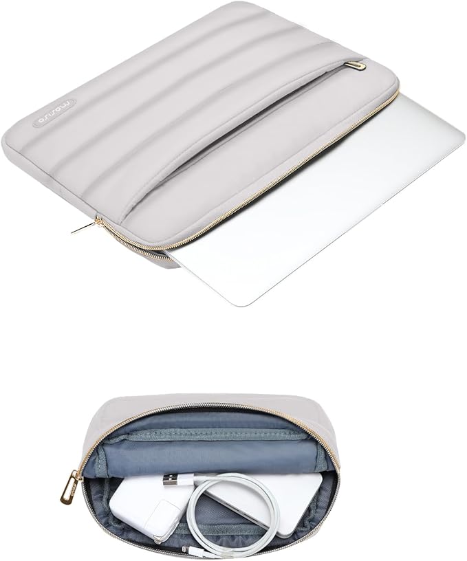 MOSISO Laptop Case 16 inch, 15-15.6 inch Puffy Laptop Sleeve Compatible with MacBook Pro 16 M5 M4 M3 M2 M1, HP Dell ASUS Acer Toshiba Lenovo, Polyester Horizontal Bag with Small Case, Gray