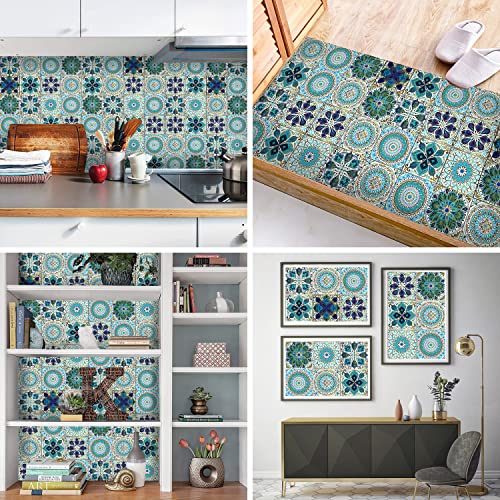 24Pcs Peel and Stick Tile Stickers, 4x4 Bathroom & Kitchen Backsplash Tile Decals Waterproof Self-Adhesive Square Vinyl Wall Decals Mandala Style Wall Decor (Best When adhered to Tiles