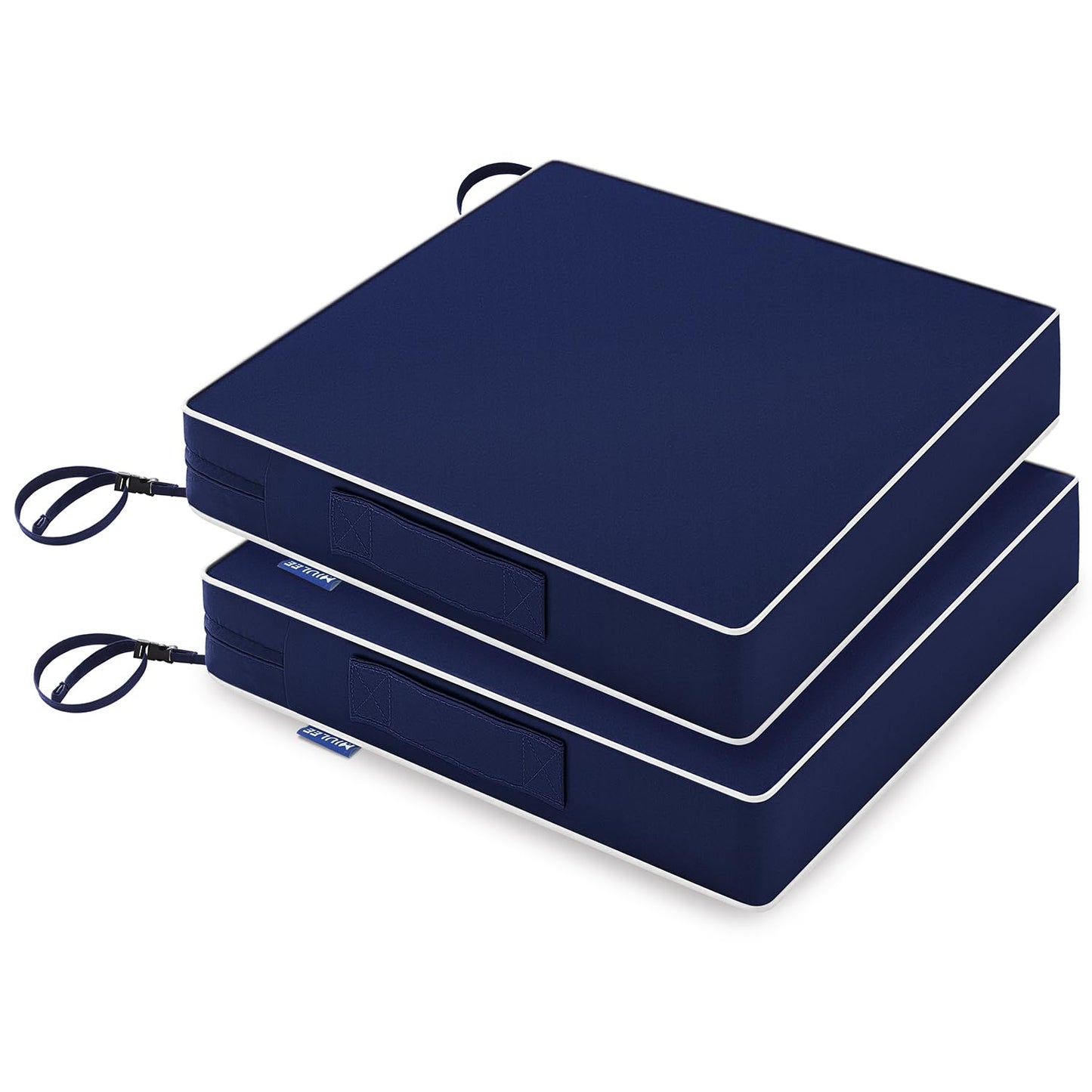 MIULEE Navy Blue 18.5 x 16 x 3 Outdoor Chair Cushions Waterproof Patio Chair Cushions with Adjustable Straps Set of 2 for Patio Furniture 3-Year Color Fastness Garden Sofa Couch