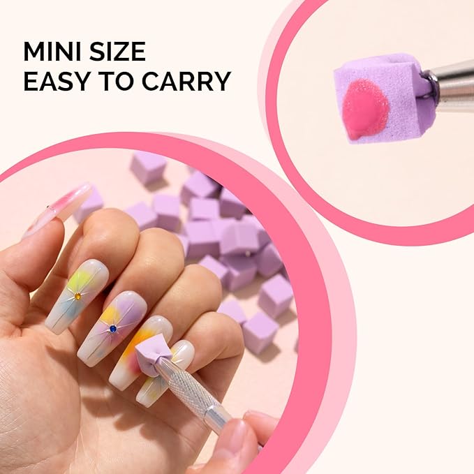 MelodySusie 100Pcs Soft Nail Sponges for Ombre, Nail Art Sponges With Grabbing Pen, Blooming Nails, Gradient Nail, Manicure Nail Art Tools, Professional Accessories for Home and Salon Use, Purple